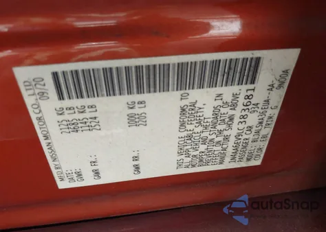 2020 Nissan Maxima Sr Xtronic Cvt z USA, uszkodzony, nr VIN 1N4AA6EV9LC383681